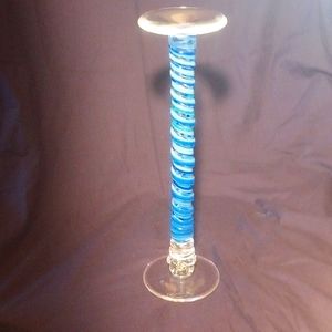 Rubi Glass large 16 1/2"two-tone swirled blue art glass candlestick